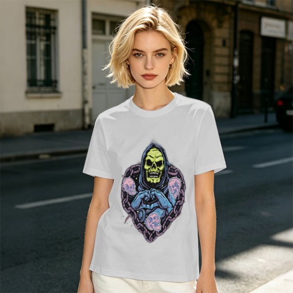 Olive T-Shirt With Grim Reaper Skull And Chain Heart Graphic