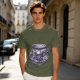 Olive T-shirt with Gothic Skull Teacup and Roses Print