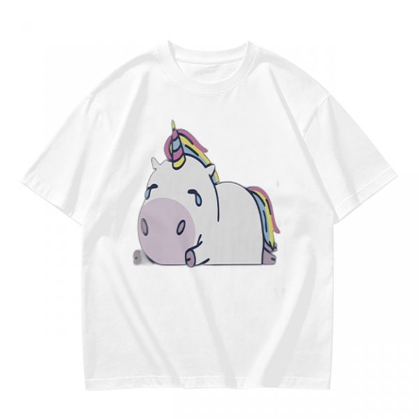 Olive Green T-Shirt With Crying Chubby Unicorn Rainbow Print