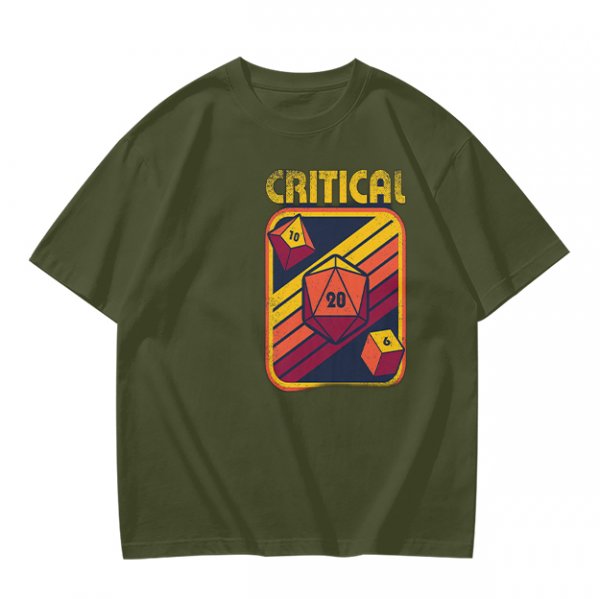 Retro Critical D20 Dice T-Shirt for Tabletop RPG Fans