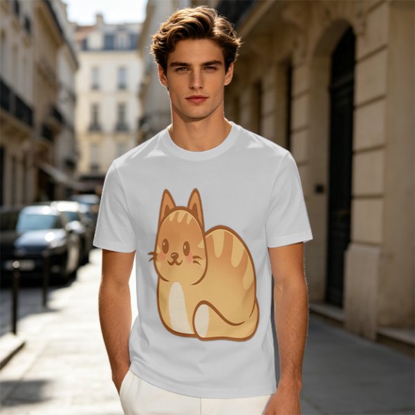 Olive Green T-Shirt With Cute Orange Tabby Cat Graphic
