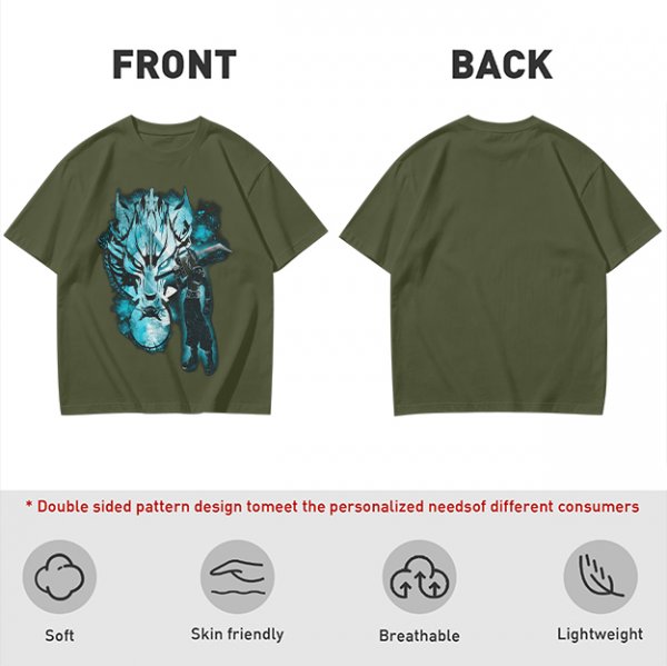 Olive Green T-Shirt With Alien Warrior Graphic Print