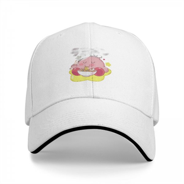 Black baseball cap featuring Kirby eating ramen