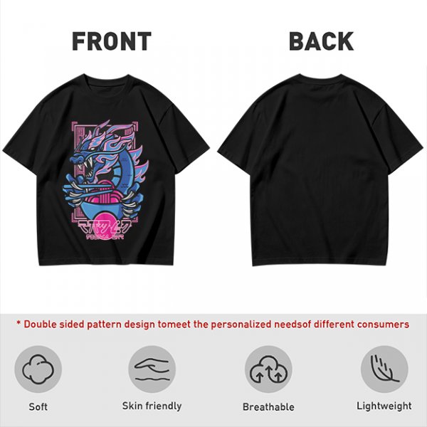 Olive T-Shirt With Neon Blue Dragon Holding Ramen Chopsticks Art