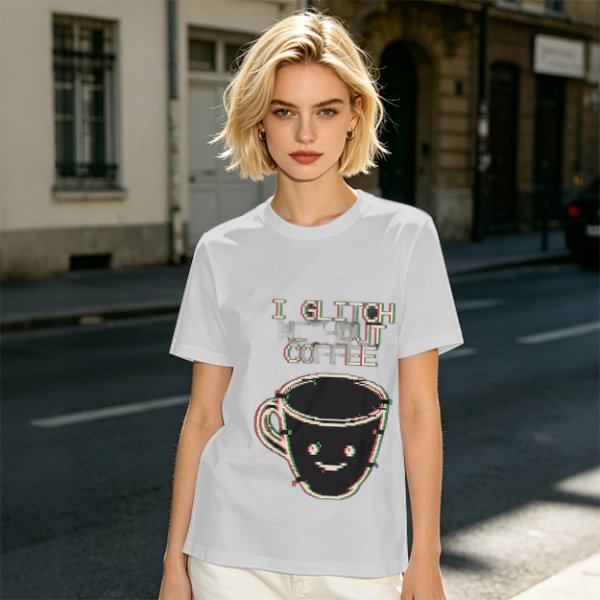 Olive Glitch Coffee Themed Graphic T-Shirt
