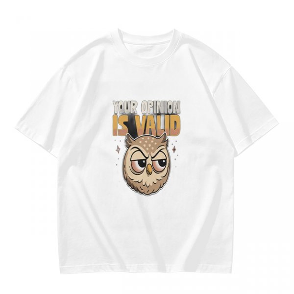 Owl Graphic T-Shirt With 'Your Opinion Is Valid' Text