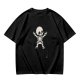 Olive green t-shirt with cute cartoon skeleton graphic