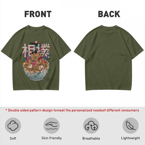 Olive T-shirt with Sumo Wrestler in Ramen Bowl Artwork