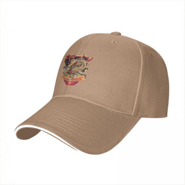 Black Baseball Cap with Ramen Dragon Japanese Art Print