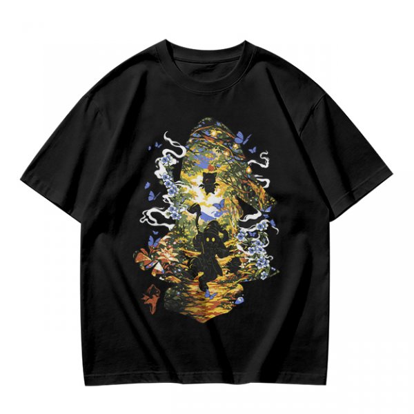 Olive Green T-Shirt With Mystical Cat Silhouette Graphic Print