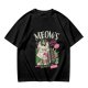 Olive T-Shirt with Punk Rock Cat Singing Microphone Graphic