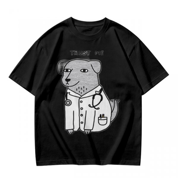 Olive T-shirt with Trust Me Doctor Dog Graphic Print