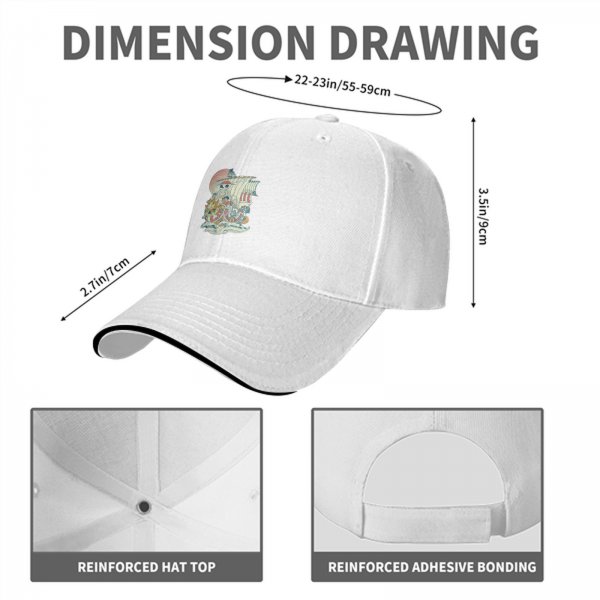 Black Baseball Cap with Anime Pirate Ship Graphic Print