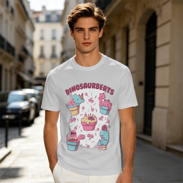 Olive T-Shirt With Cute Dinosaur Ice Cream Graphic Print
