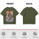 Olive T-shirt with Sushi Dragon Wave Graphic Print