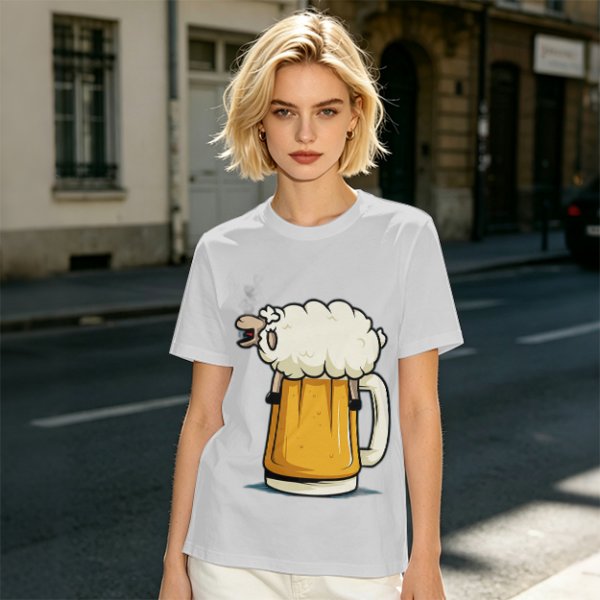 Olive Green T-Shirt With Funny Sheep Beer Mug Graphic