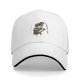 Black baseball cap with skeleton sitting on stool graphic