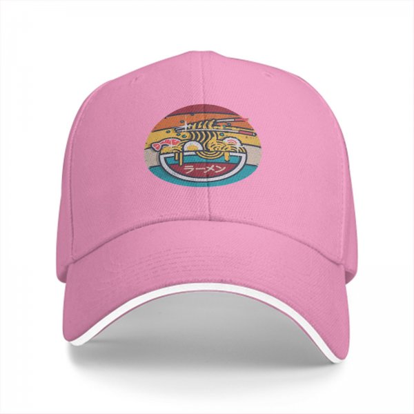 Black Baseball Cap With Retro Ramen Bowl Graphic Design