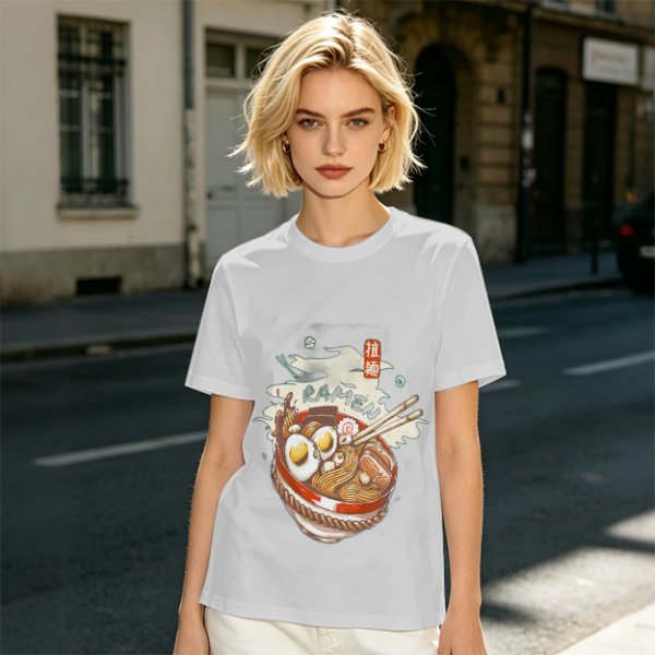 Olive Green T-Shirt With Ramen Bowl Graphic Print