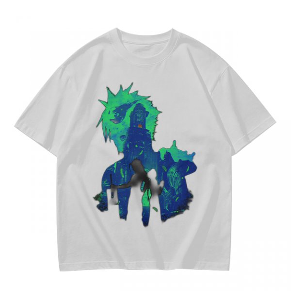 Olive Green Anime Graphic T-Shirt with Spiky Character Art