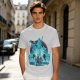 Fantasy warrior ghost print olive green graphic t-shirt