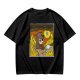 Olive T-shirt with Cartoon Bear Costume Figure in Flames Art