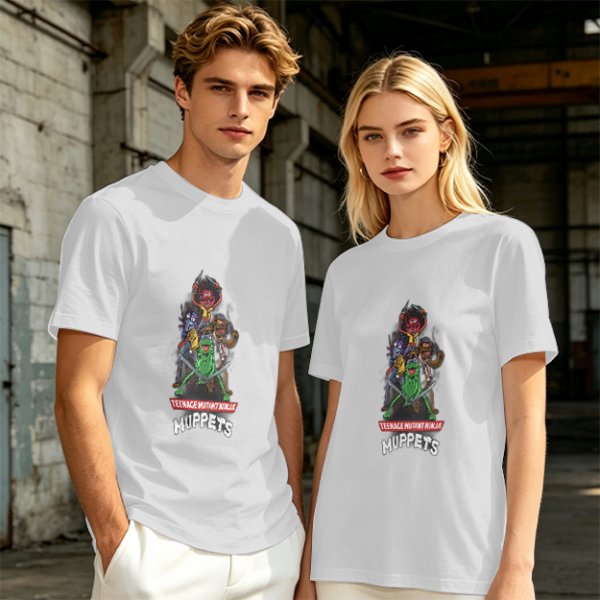 Olive T-Shirt with Teenage Mutant Ninja Muppets Graphic Print