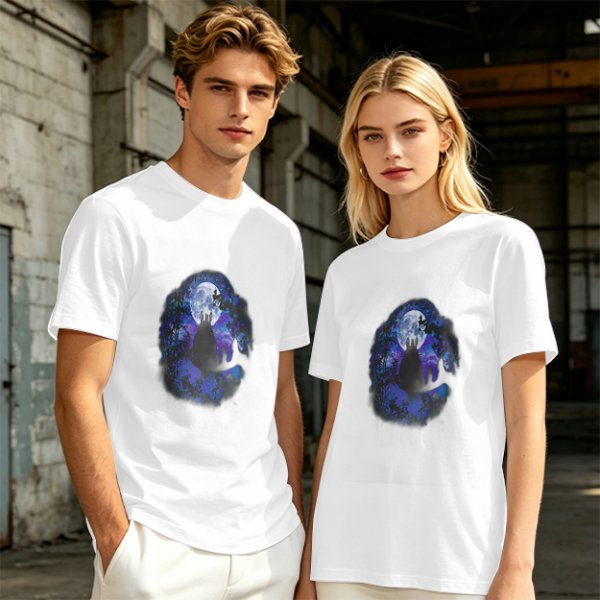 Olive T-Shirt With Night Sky Wolf Howling At Moon Graphic