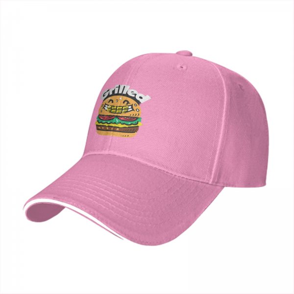 Black Baseball Cap With Grilled Smiling Burger Graphic