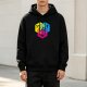 Black Hoodie with Colorful Hexagon Fantasy Art Print