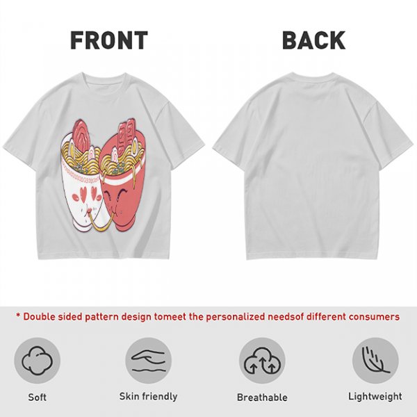 Olive T-Shirt With Cute Ramen Cups In Love Graphic