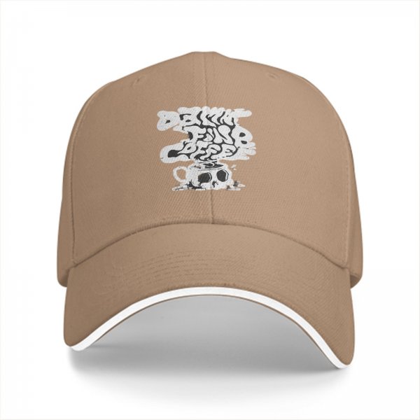 Black baseball cap with drink fine coffee skull cup graphic