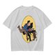 Olive T-shirt with Cartoon Chainsaw Action Character Print