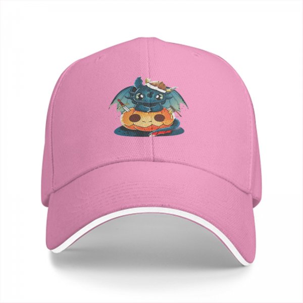 Black Baseball Cap With Cute Viking Dragon Pumpkin Halloween Art