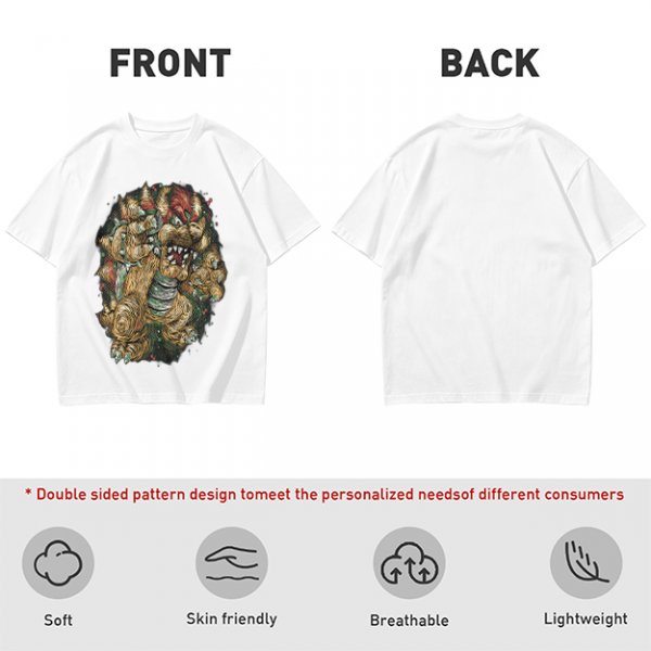 Olive Green T-Shirt With Detailed Monster Dragon Print