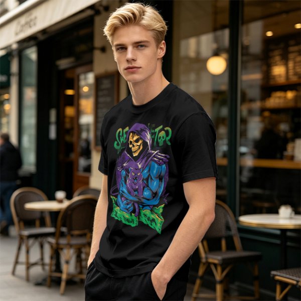 Olive T-shirt with Skeletor Holding Panthor Graphic Print