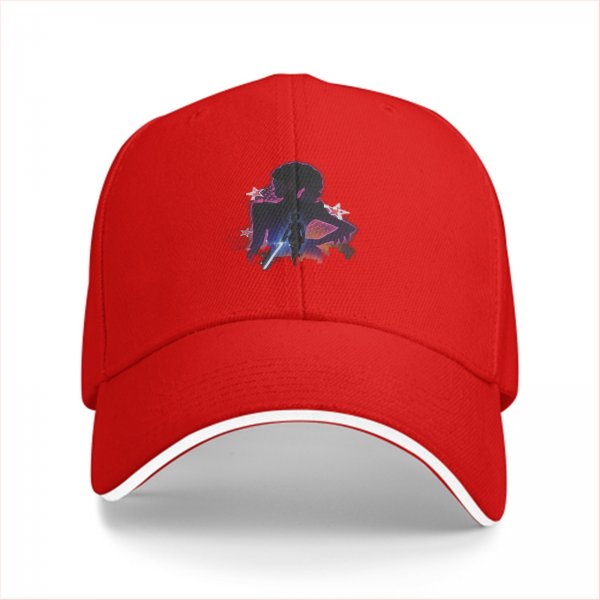 Black baseball cap with anime silhouette and star graphic design