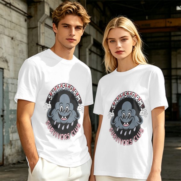 Olive Graphic T-Shirt with Shitstorm Survivors Club Cartoon Print