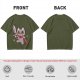 Olive T-shirt with cute warrior cat holding a sword graphic