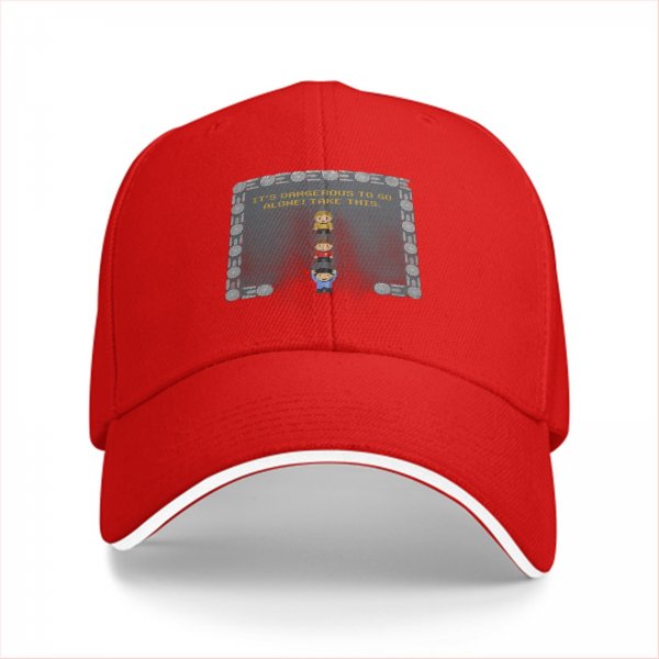 Black baseball cap with Zelda 'It's dangerous to go alone' pixel art design