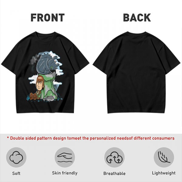 Olive T-Shirt Featuring Hiccup and Toothless from How to Train Your Dragon