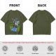 Olive T-shirt with Cartoon Boys Balancing on Log Over Stream