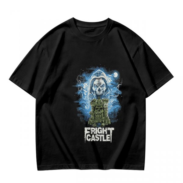 Olive T-Shirt with Fright Castle Skull Ghost Graphic
