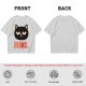 Olive T-Shirt With Grumpy Black Cat Meh Graphic Print