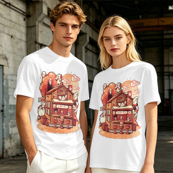 Anime Style Restaurant Scene Graphic T-Shirt Artwork