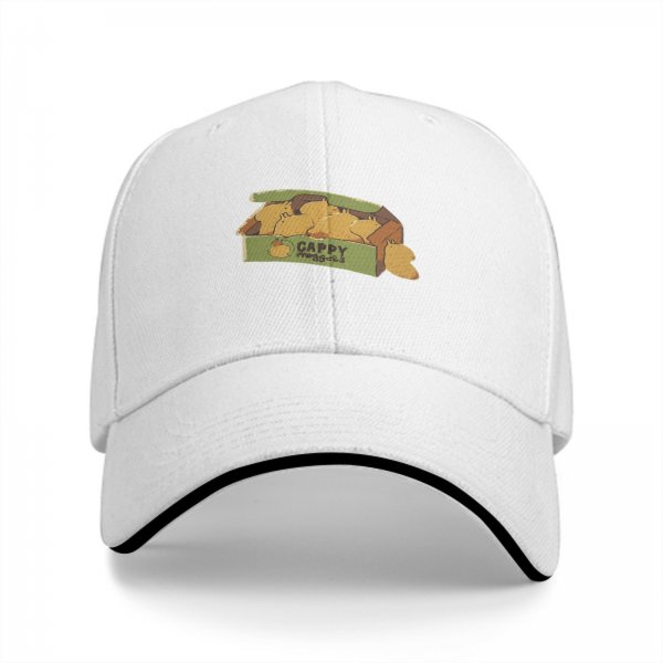 Black baseball cap with capybara snack box graphic