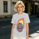 Olive green t-shirt with cute cartoon flaming asteroid graphic