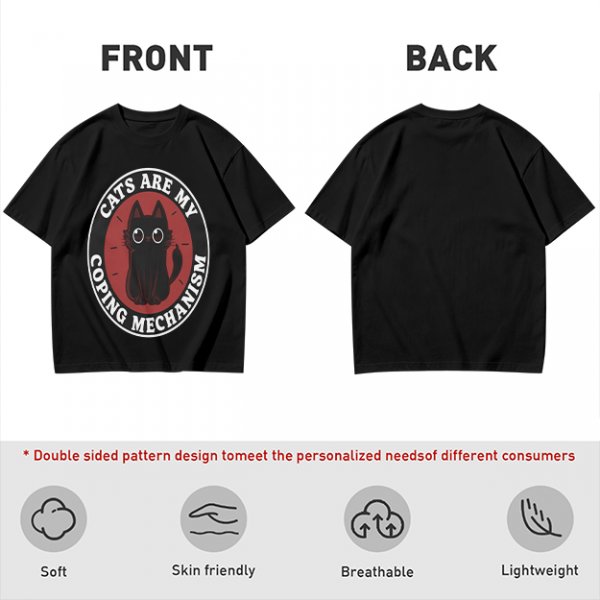 Olive t-shirt with 'Cats Are My Coping Mechanism' and black cat graphic