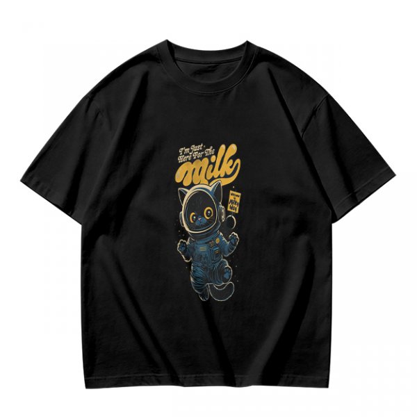 Olive T-shirt with Astronaut Cat 'I'm Just Here For The Milk' Print