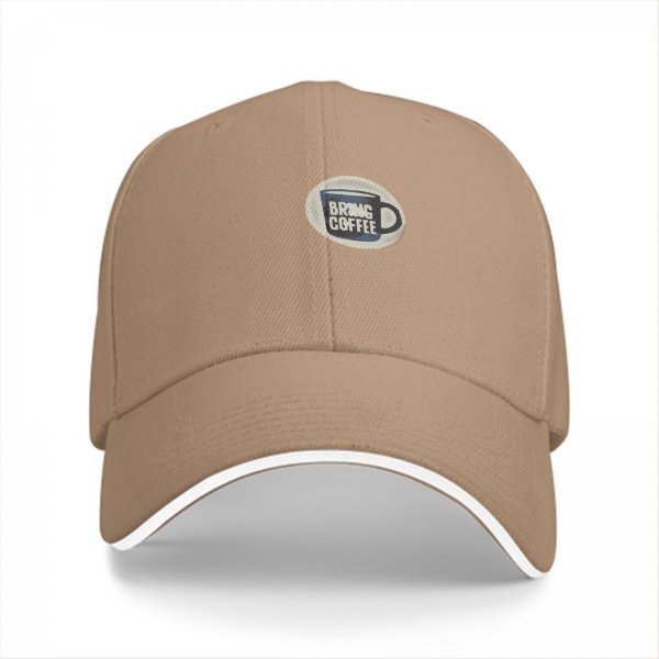 Black baseball cap with Bring Coffee mug graphic design